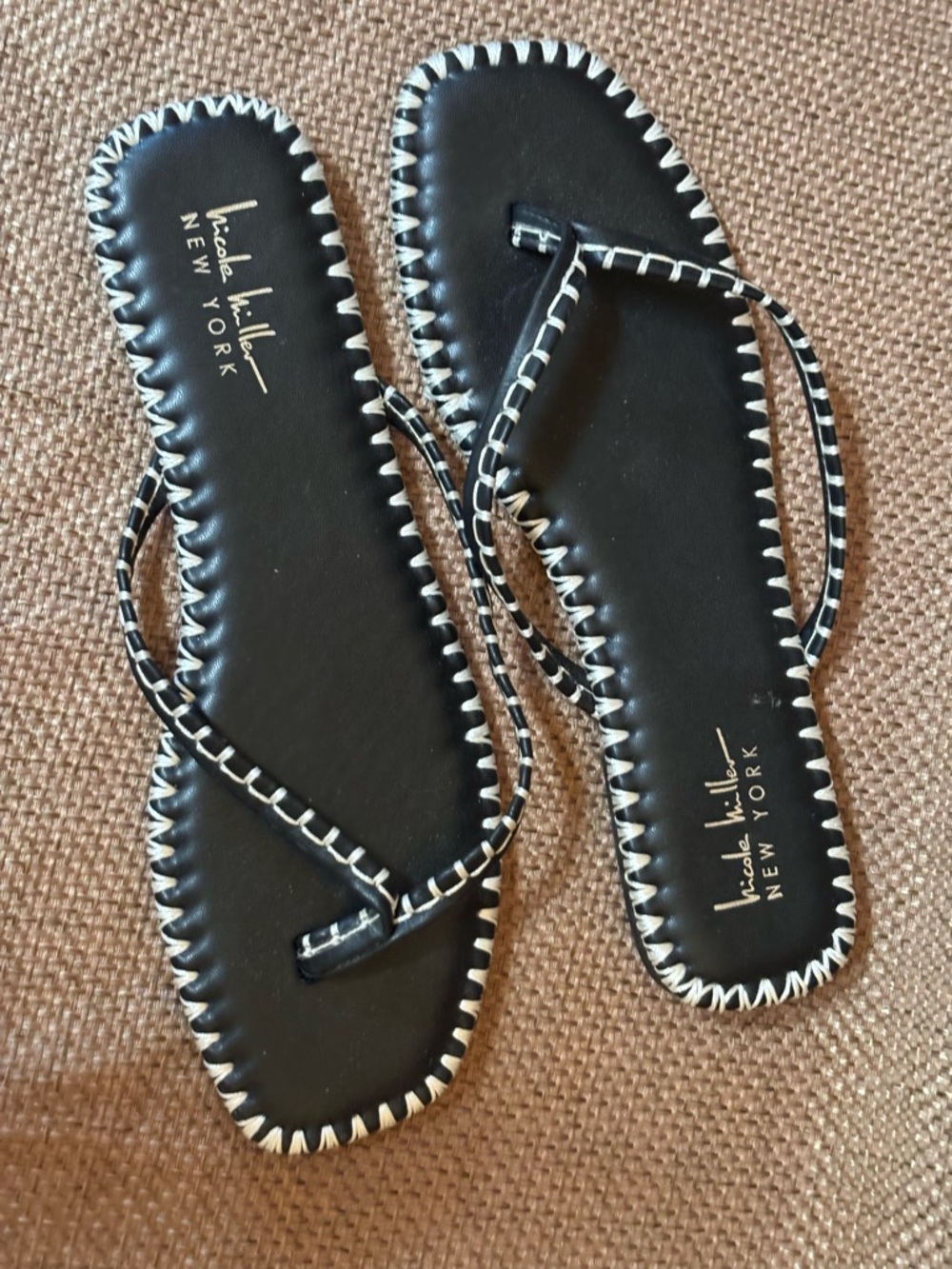 Nicole Miller Black Sandal with White Whipstitch Trim